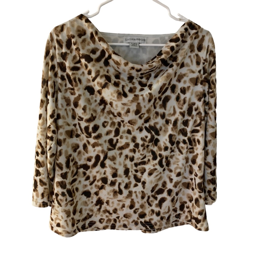 Sag Harbor Animal Print Pullover Blouse Sz XL
